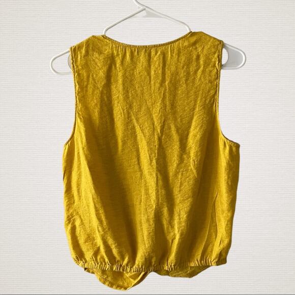 Joie Womens Chayenne Sleeveless Knotted Top Medium Sulphur Yellow Casual Basic - Picture 2 of 8